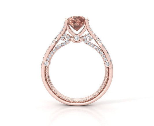 Alessia Champaign Rose Diamond Round Venetian Engagement Ring - ALLMYERA