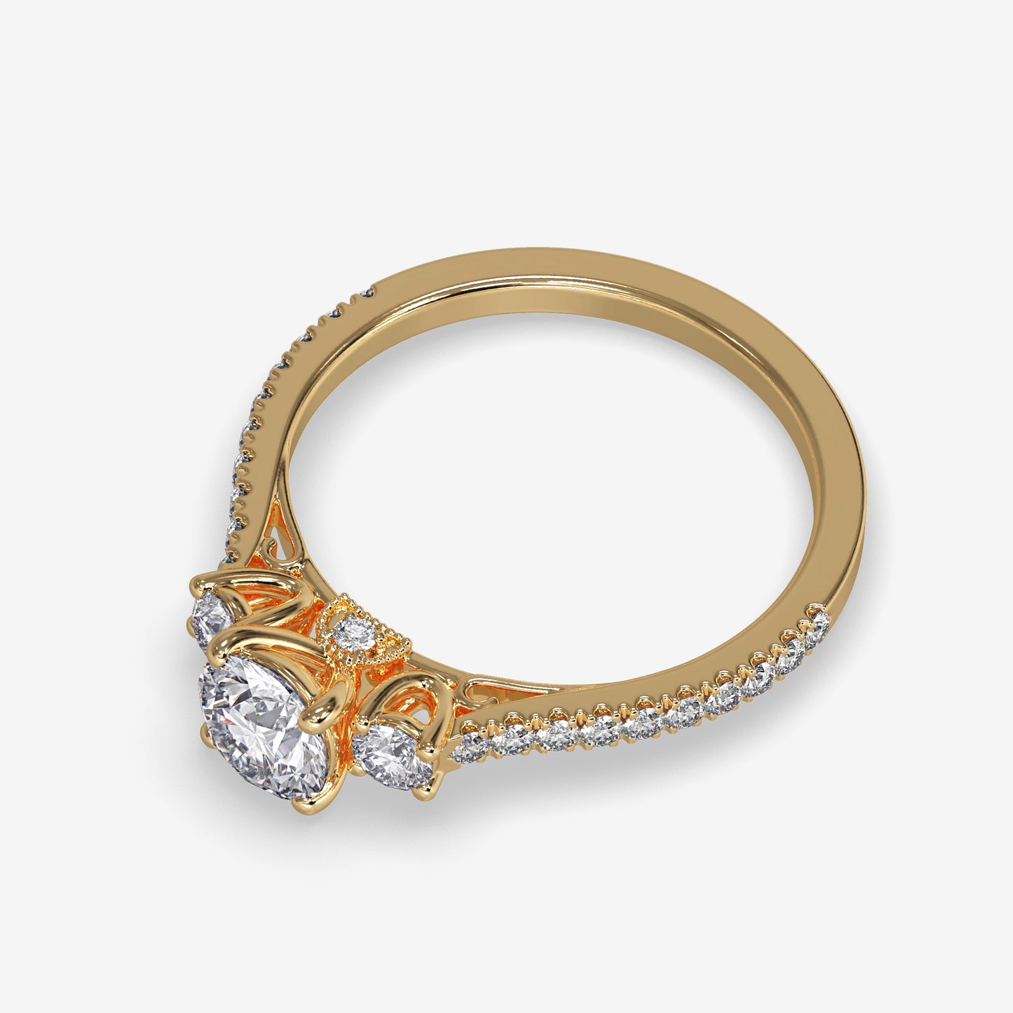 Scarlett Vintage Inspired Three- Stone Round Engagement Ring - ALLMYERA